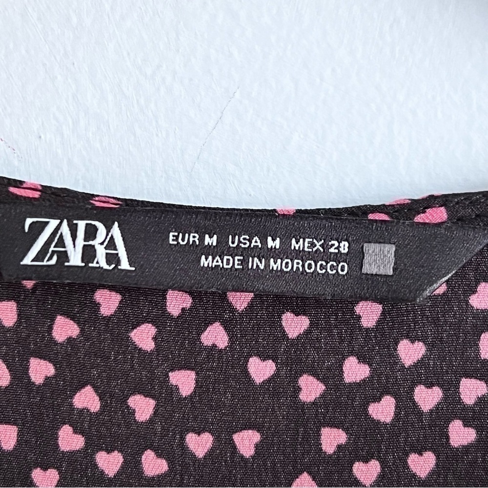 ZARA Ruched Pink Hearts All Over Print Long Sleeve Mini Dress Valentine - Picture 14 of 15